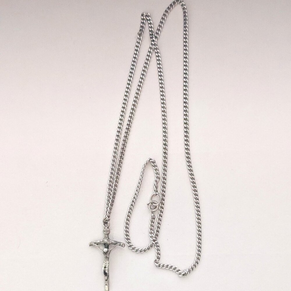 Vintage 925 Sterling Silver Chapel Crucifix Chain Necklace